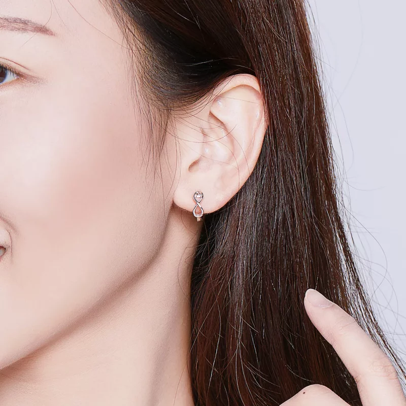 (imagen para) Pendientes de Aro de Plata al Estilo Pandora con Infinito Amor - SCE743 - Ver 7