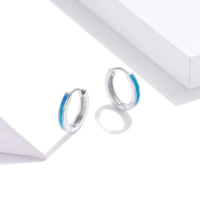 (imagen para) Pendientes de aro de plata estilo Pandora con ópalo - SCE992 - Ver 3