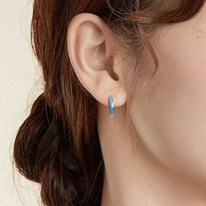 (imagen para) Pendientes de aro de plata estilo Pandora con ópalo - SCE992 - Ver 6