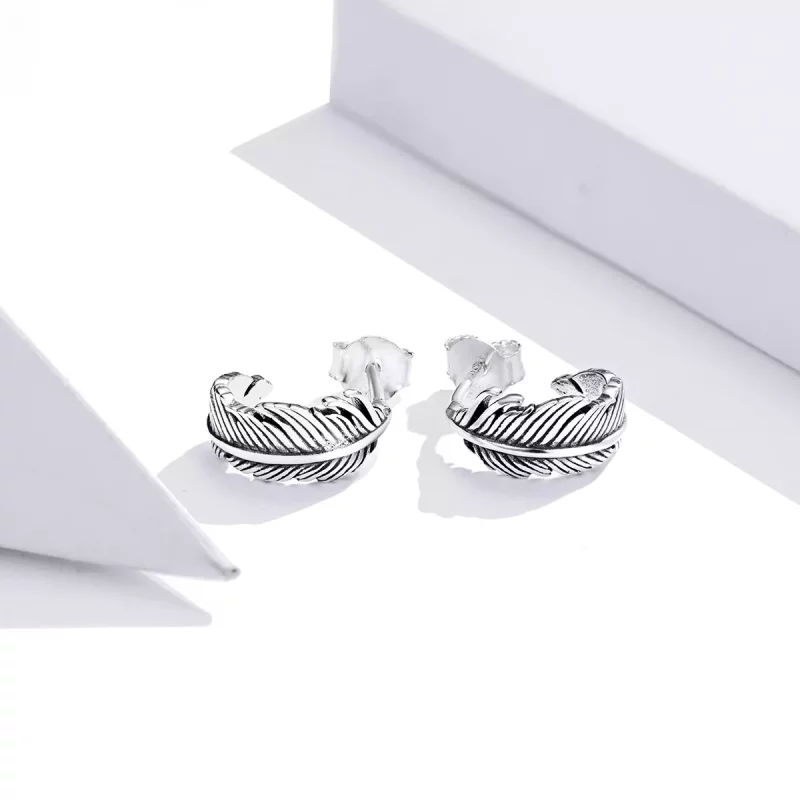 (imagen para) Pendientes de Aro de Pluma de Plata con Estilo Pandora - SCE923 - Ver 2