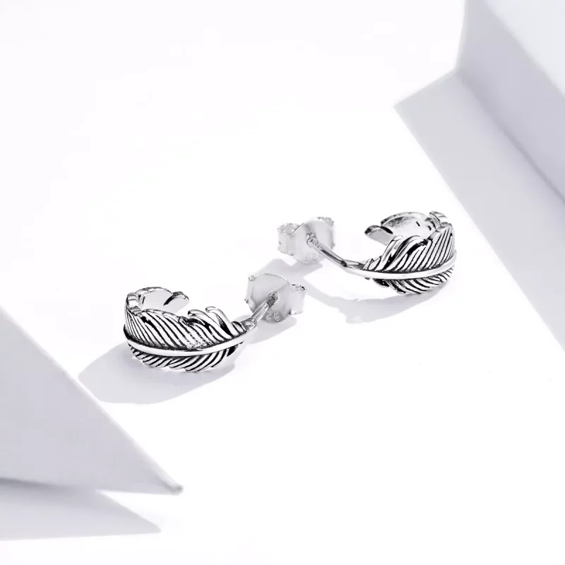 (imagen para) Pendientes de Aro de Pluma de Plata con Estilo Pandora - SCE923 - Ver 3
