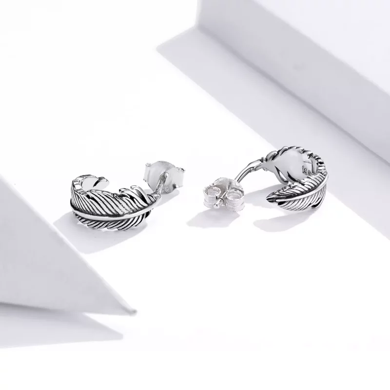 (imagen para) Pendientes de Aro de Pluma de Plata con Estilo Pandora - SCE923 - Ver 4