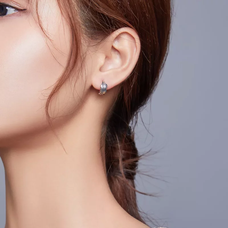 (imagen para) Pendientes de Aro de Pluma de Plata con Estilo Pandora - SCE923 - Ver 6