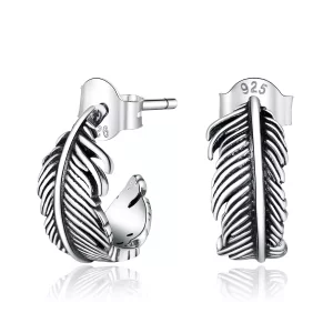 (imagen para) Pendientes de Aro de Pluma de Plata con Estilo Pandora - SCE923