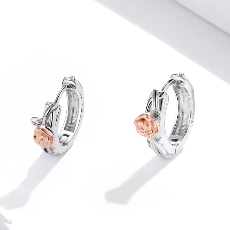 (imagen para) Pendientes de Aro de Vid de Rosa Bicolor de Estilo Pandora - SCE971 - Ver 2