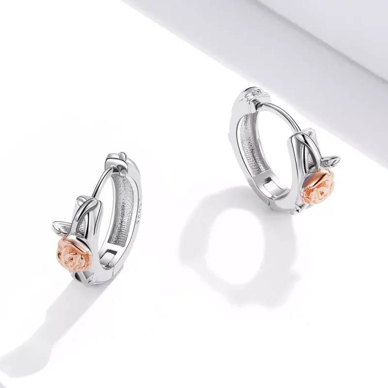(imagen para) Pendientes de Aro de Vid de Rosa Bicolor de Estilo Pandora - SCE971 - Ver 3