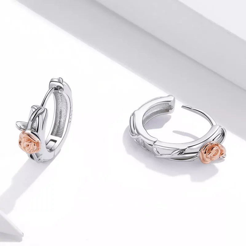 (imagen para) Pendientes de Aro de Vid de Rosa Bicolor de Estilo Pandora - SCE971 - Ver 4