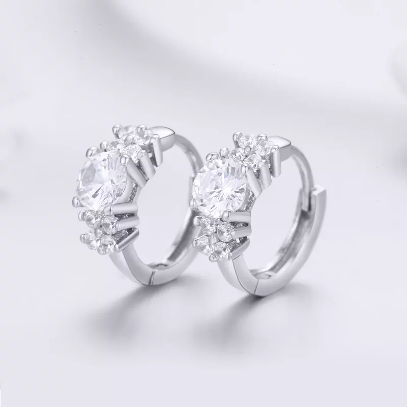 (imagen para) Pendientes de aro estilo Pandora en plata con brillo romántico - SCE485 - Ver 2