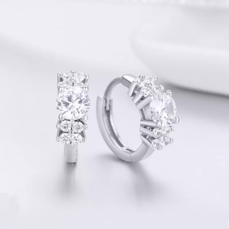 (imagen para) Pendientes de aro estilo Pandora en plata con brillo romántico - SCE485 - Ver 3
