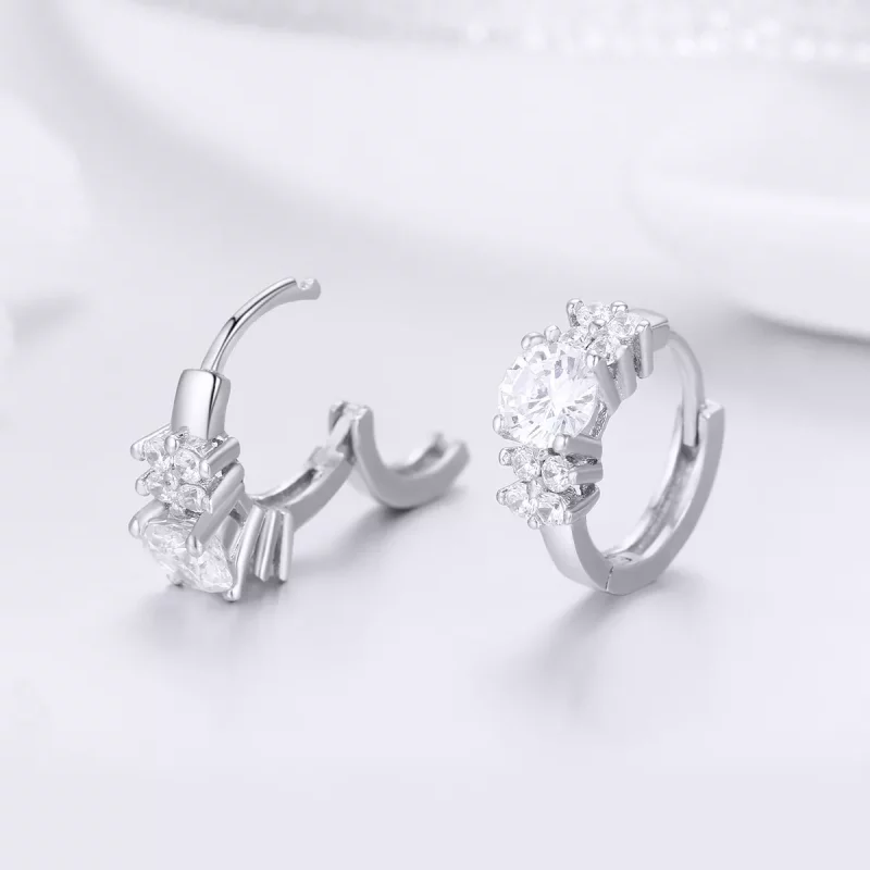 (imagen para) Pendientes de aro estilo Pandora en plata con brillo romántico - SCE485 - Ver 4