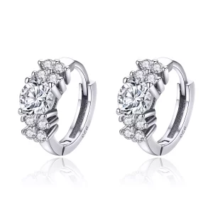 (imagen para) Pendientes de aro estilo Pandora en plata con brillo romántico - SCE485
