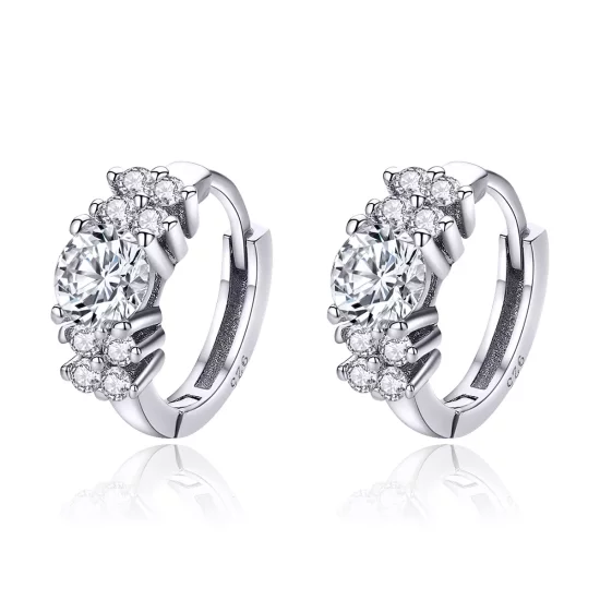 (imagen para) Pendientes de aro estilo Pandora en plata con brillo romántico - SCE485