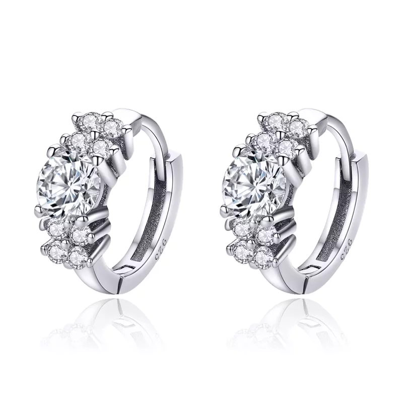 (imagen para) Pendientes de aro estilo Pandora en plata con brillo romántico - SCE485