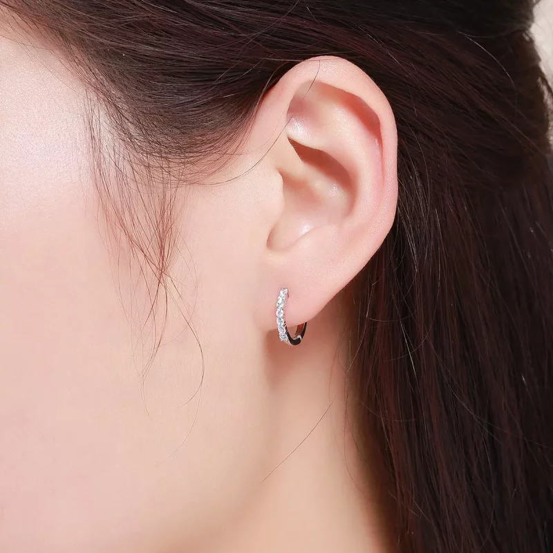 (imagen para) Pendientes de aro estilo Pandora en plata con declaración de gracia - SCE351-1H - Ver 3