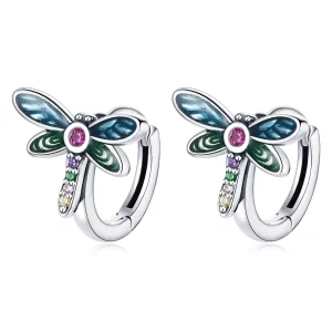 (imagen para) Pendientes de aro estilo Pandora en plata con diseño retro de libélula - SCE1172