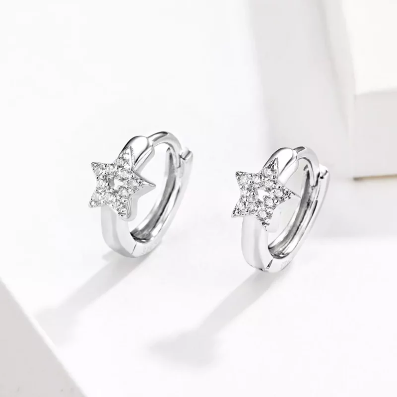 (imagen para) Pendientes de Aro Estilo Pandora Plateados con Luces Estrelladas - BSE172 - Ver 2