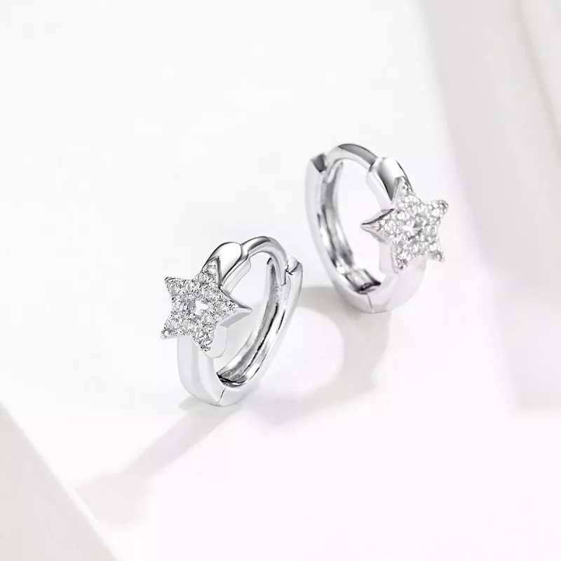 (imagen para) Pendientes de Aro Estilo Pandora Plateados con Luces Estrelladas - BSE172 - Ver 4