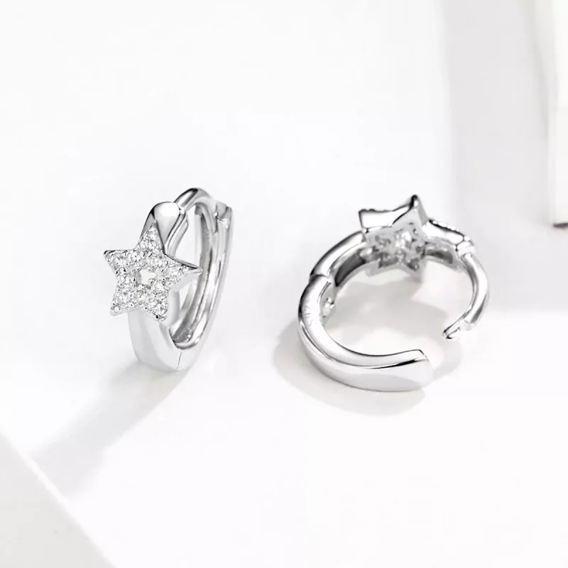 (imagen para) Pendientes de Aro Estilo Pandora Plateados con Luces Estrelladas - BSE172 - Ver 5