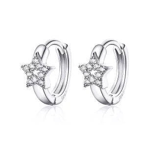 (imagen para) Pendientes de Aro Estilo Pandora Plateados con Luces Estrelladas - BSE172