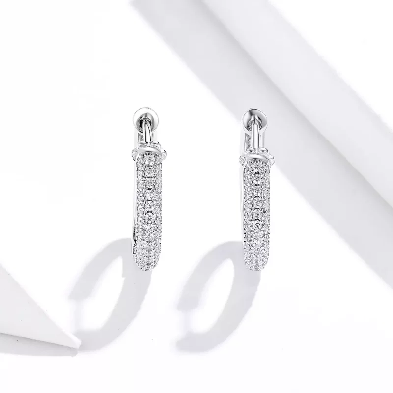 (imagen para) Pendientes de Aro Plateados con Estilo Pandora - BSE300 - Ver 3