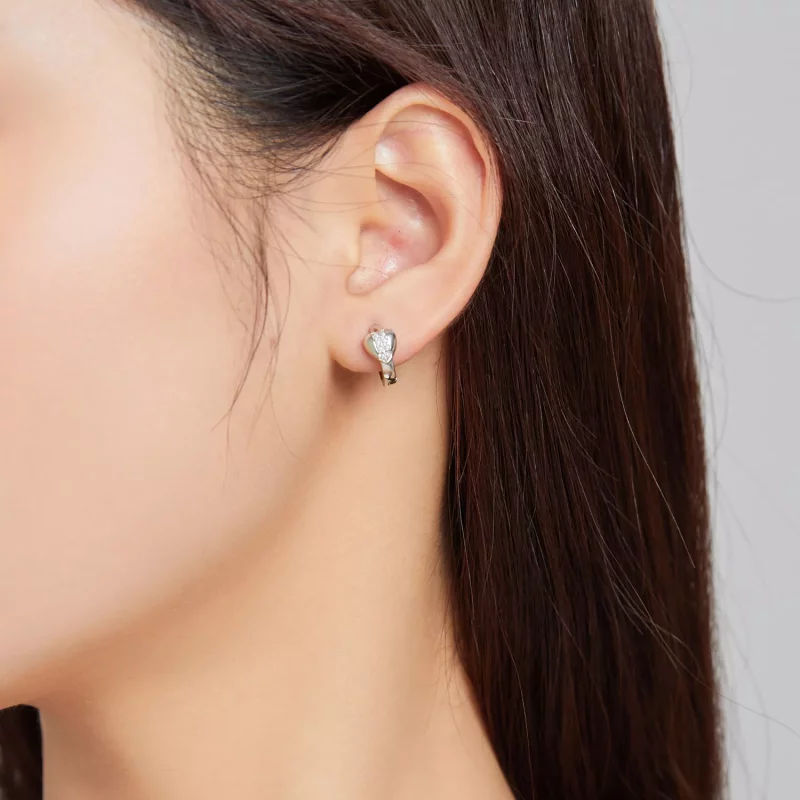 (imagen para) Pendientes de Aro Plateados con Estilo Pandora de Amor Brillante - SCE1109 - Ver 5