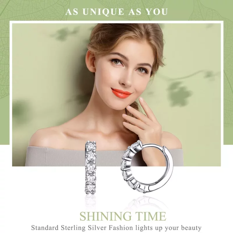 (imagen para) Pendientes de Aro Plateados Estilo Pandora Bright Time - SCE524 - Ver 2