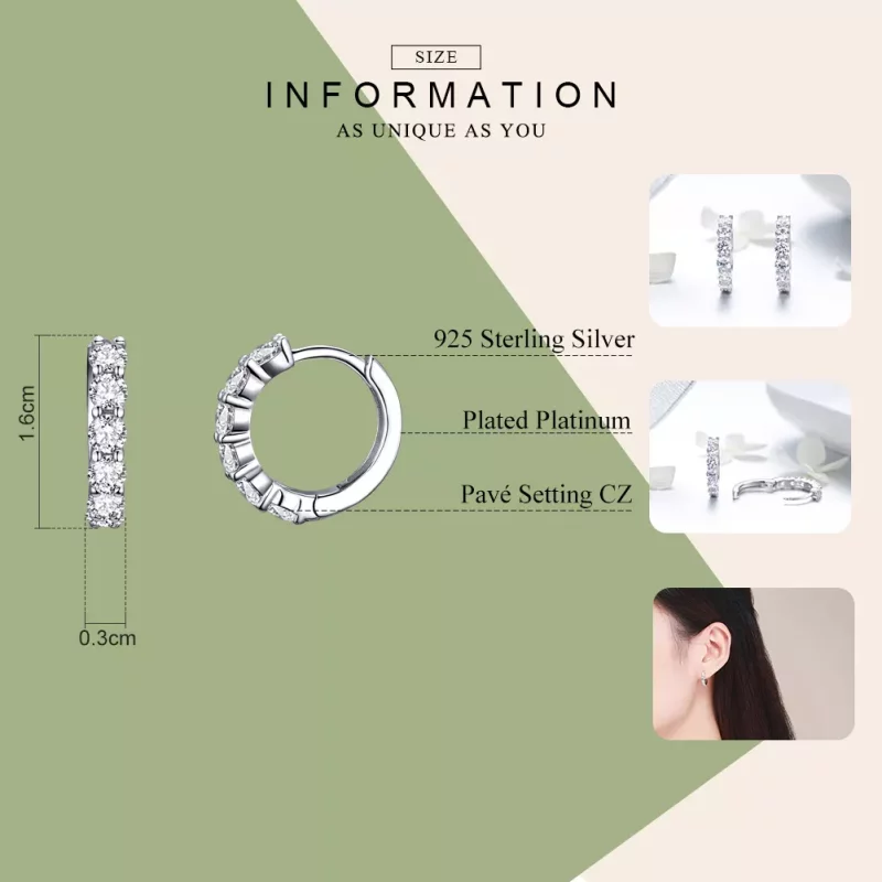 (imagen para) Pendientes de Aro Plateados Estilo Pandora Bright Time - SCE524 - Ver 3