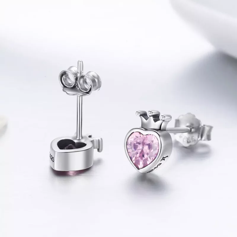 (imagen para) Pendientes de botón con corazón coronado en estilo Pandora de plata - SCE174 - Ver 5