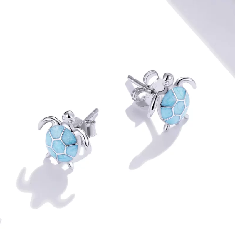(imagen para) Pendientes de botón con estilo Pandora de plata en forma de tortuga marina - SCE - Ver 2