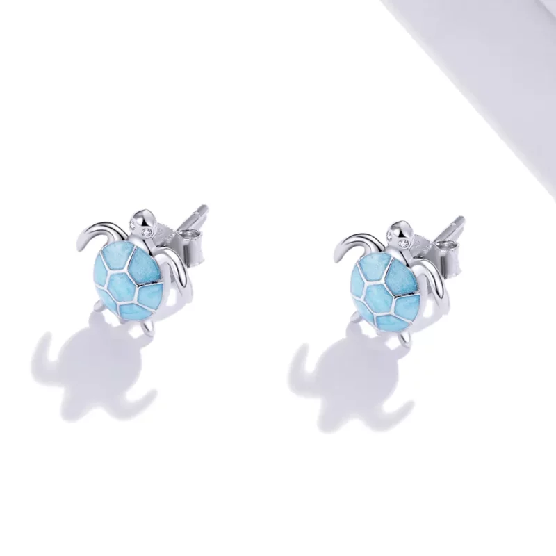 (imagen para) Pendientes de botón con estilo Pandora de plata en forma de tortuga marina - SCE - Ver 3