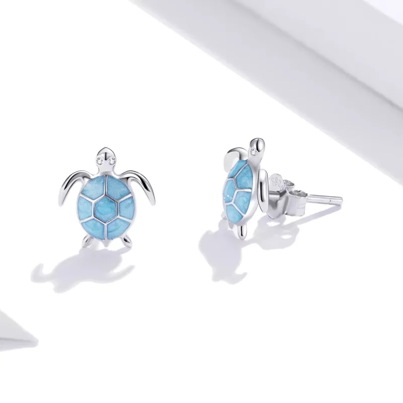 (imagen para) Pendientes de botón con estilo Pandora de plata en forma de tortuga marina - SCE - Ver 4