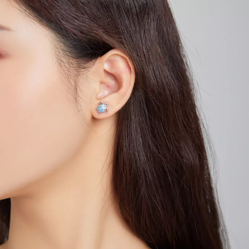 (imagen para) Pendientes de botón con estilo Pandora de plata en forma de tortuga marina - SCE - Ver 5