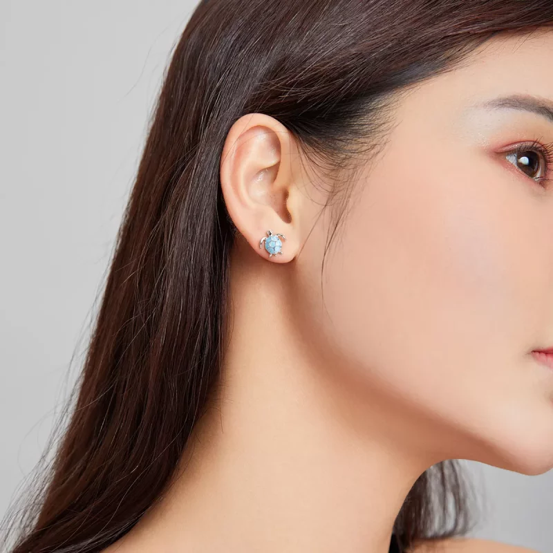 (imagen para) Pendientes de botón con estilo Pandora de plata en forma de tortuga marina - SCE - Ver 7