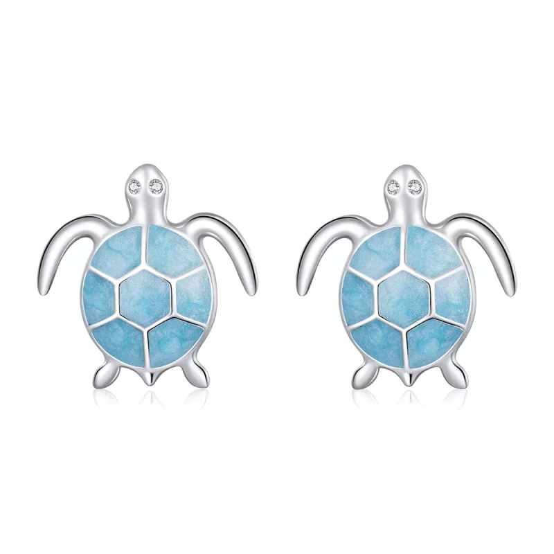 (imagen para) Pendientes de botón con estilo Pandora de plata en forma de tortuga marina - SCE1035