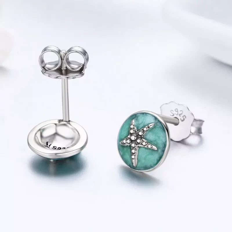 (imagen para) Pendientes de botón con estrella de mar de fantasía de plata al estilo Pandora - - Ver 6