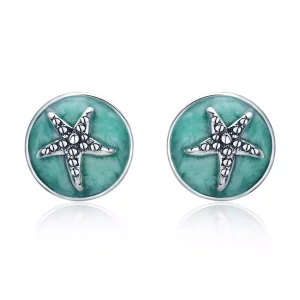 (imagen para) Pendientes de botón con estrella de mar de fantasía de plata al estilo Pandora - SCE205