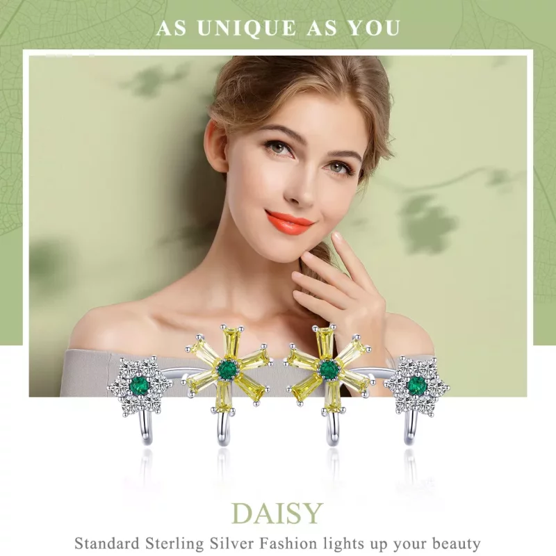 (imagen para) Pendientes de botón con flores de margarita plateadas estilo Pandora - SCE487 - Ver 2