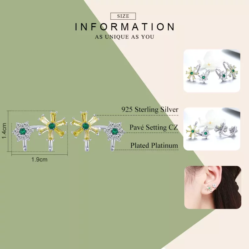 (imagen para) Pendientes de botón con flores de margarita plateadas estilo Pandora - SCE487 - Ver 3