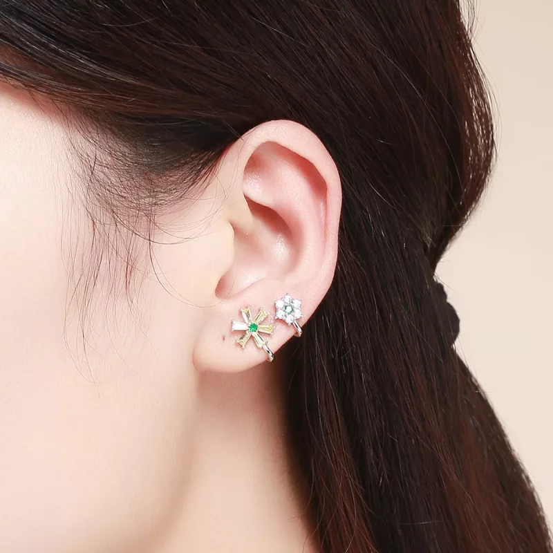 (imagen para) Pendientes de botón con flores de margarita plateadas estilo Pandora - SCE487 - Ver 4