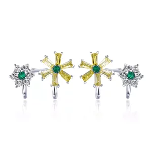 (imagen para) Pendientes de botón con flores de margarita plateadas estilo Pandora - SCE487