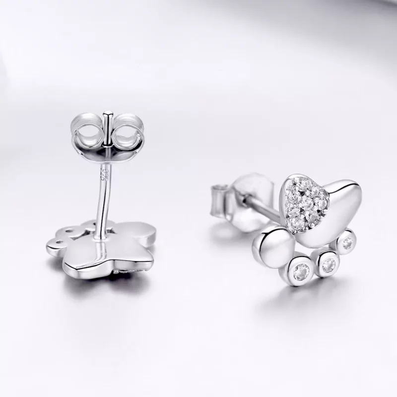 (imagen para) Pendientes de botón con huellas de gatito lindo antialérgico de plata estilo Pan - Ver 4