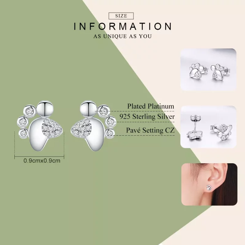 (imagen para) Pendientes de botón con huellas de gatito lindo antialérgico de plata estilo Pan - Ver 7