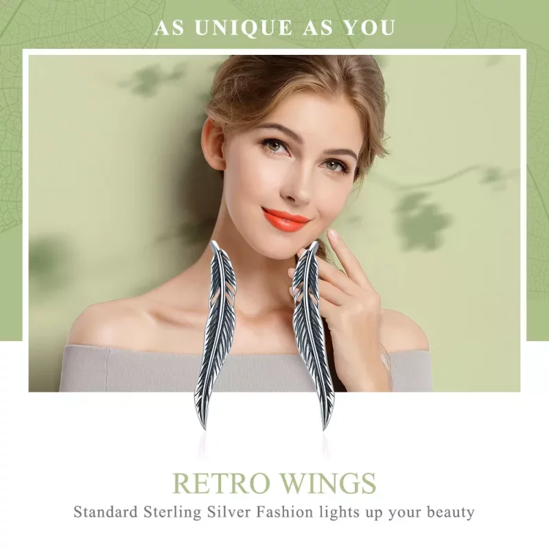 (imagen para) Pendientes de Botón de Estilo Pandora con Alas Retro de Plata - SCE258 - Ver 2