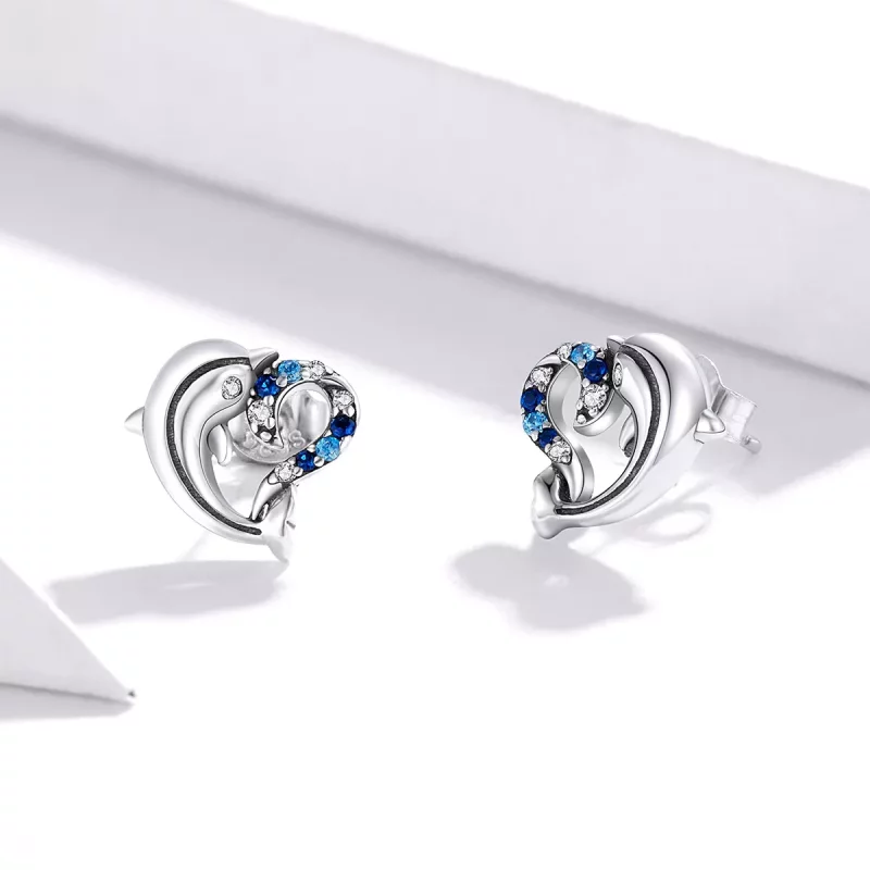 (imagen para) Pendientes de botón de estilo Pandora con delfines plateados - SCE930 - Ver 3