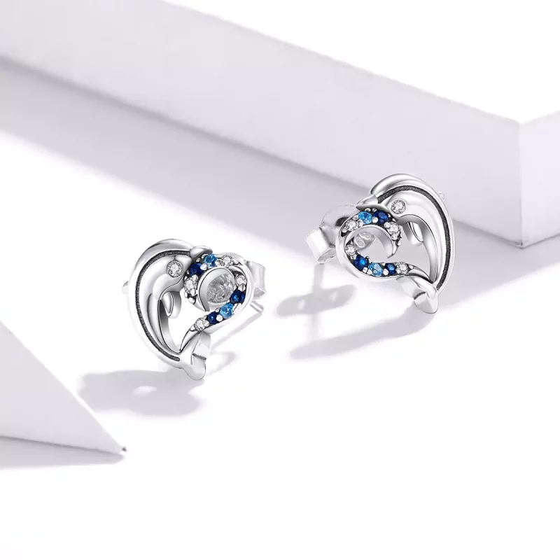 (imagen para) Pendientes de botón de estilo Pandora con delfines plateados - SCE930 - Ver 4