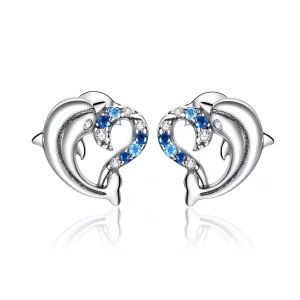 (imagen para) Pendientes de botón de estilo Pandora con delfines plateados - SCE930