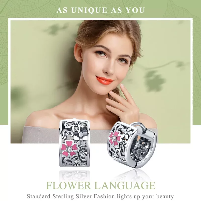 (imagen para) Pendientes de botón de estilo Pandora con flores de plata - SCE541 - Ver 2