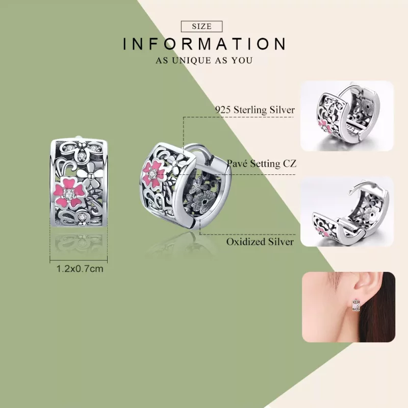 (imagen para) Pendientes de botón de estilo Pandora con flores de plata - SCE541 - Ver 3