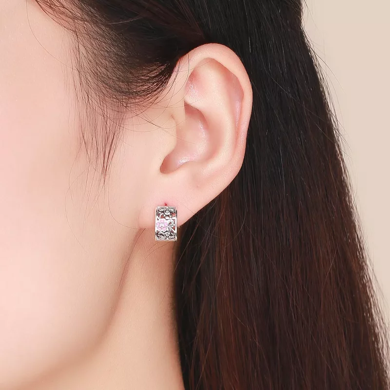 (imagen para) Pendientes de botón de estilo Pandora con flores de plata - SCE541 - Ver 4