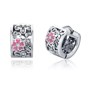 (imagen para) Pendientes de botón de estilo Pandora con flores de plata - SCE541